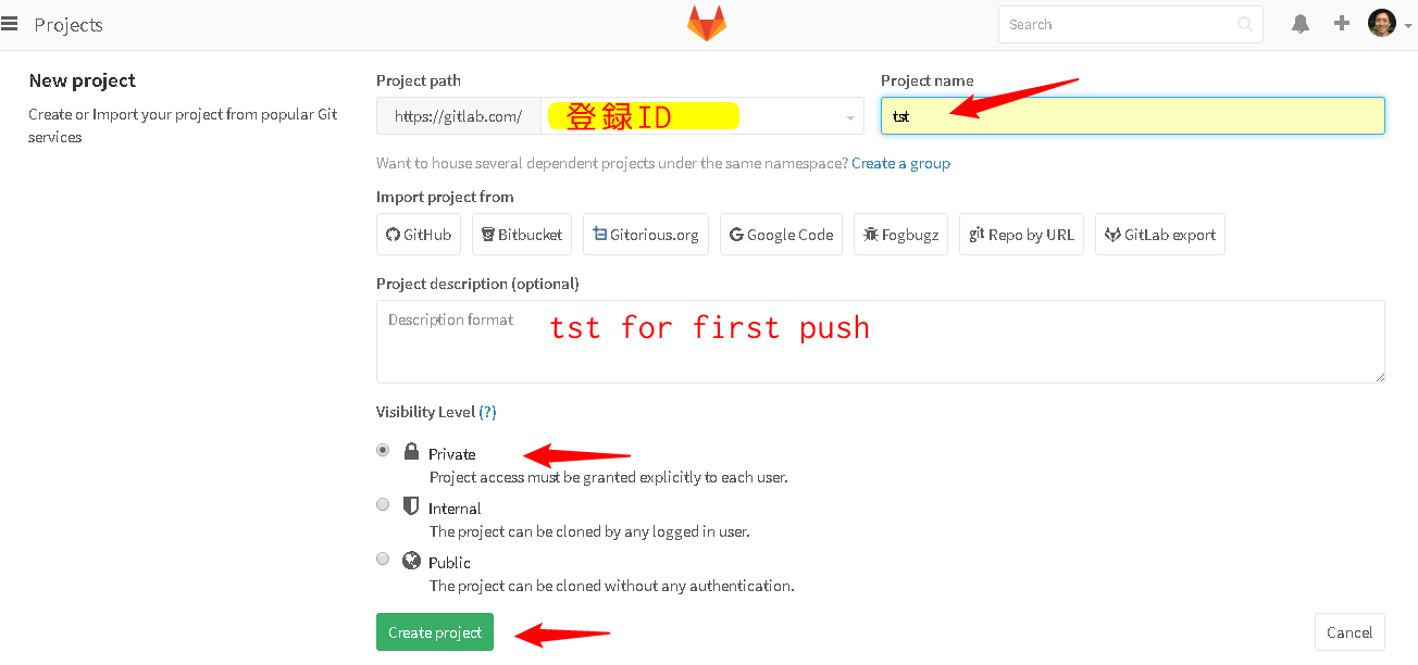 GitLab edit new project